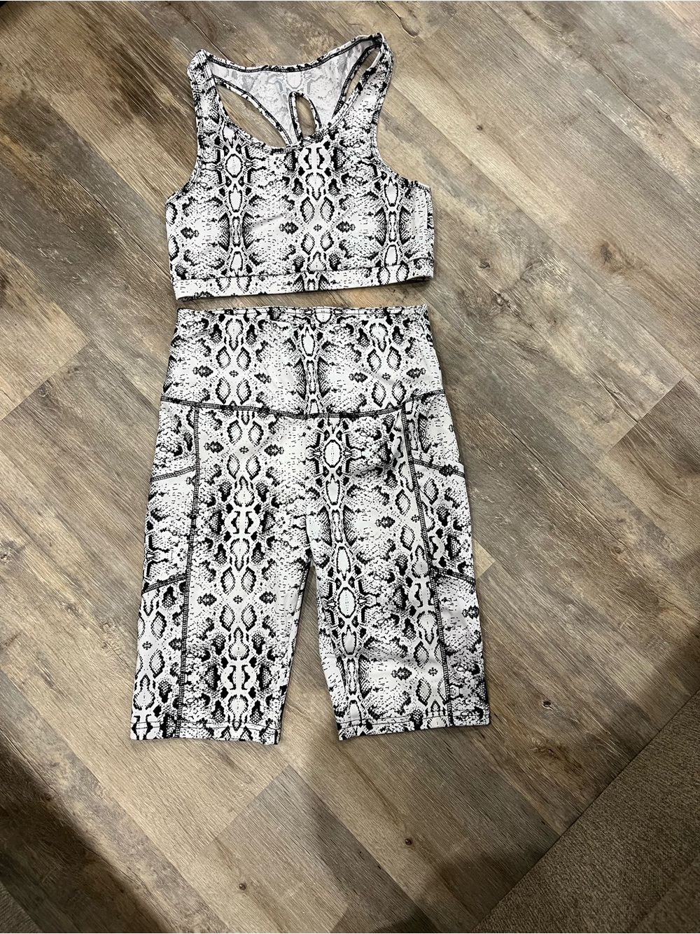 Two Piece Black & White Snake-Print Active Set